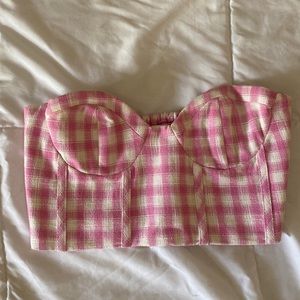 Pink and beige plain bustier top